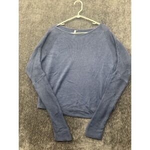 Murmur Cropped Sweater Womens Medium Blue Stockinette Stitch Boat Neck Pullover